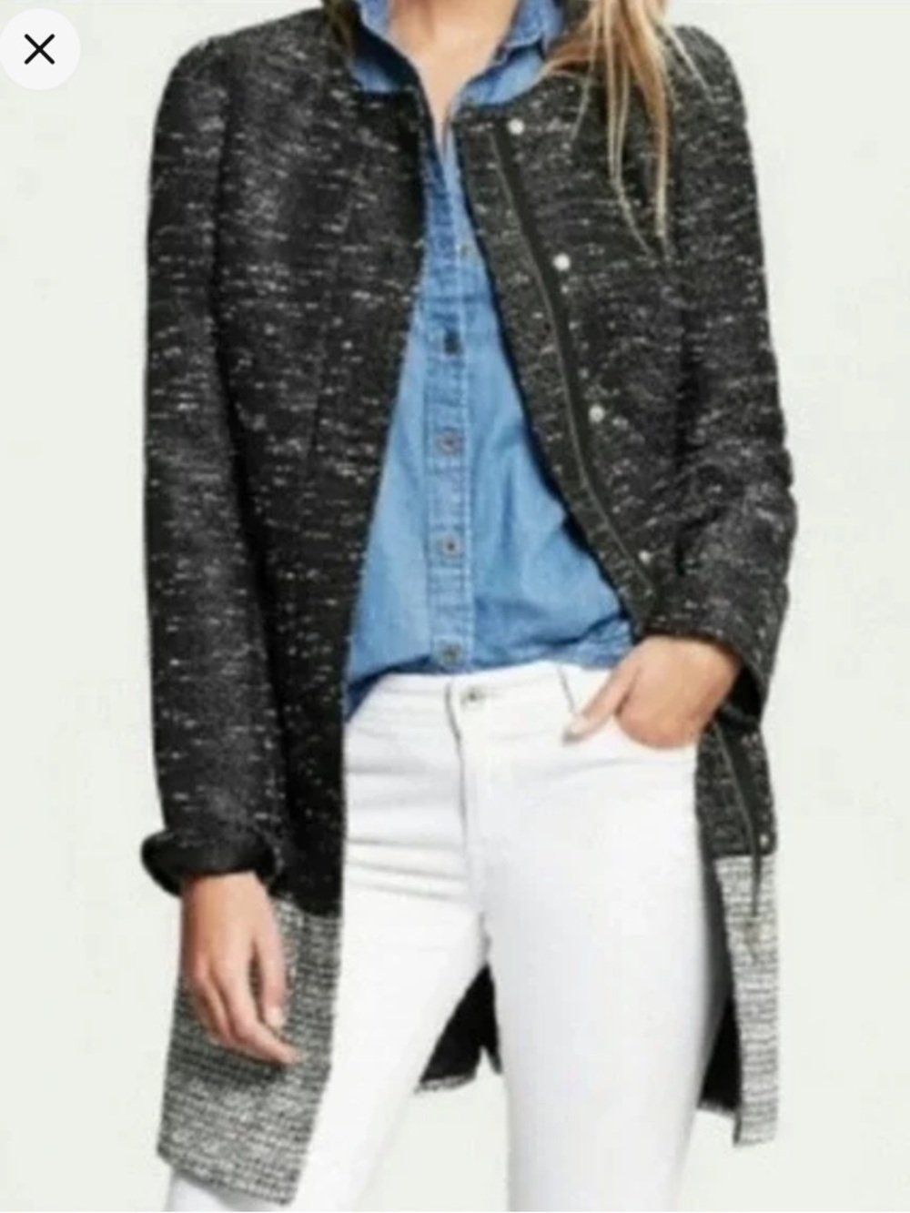 Banana Republic Collarless Boucle Tweed Jacket Coat, Medium